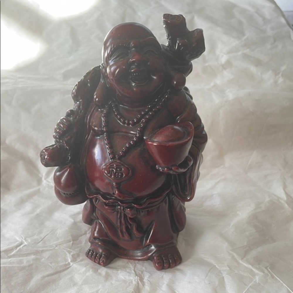 Burgundy Laughing Buddha Figurine - Picture 1 of 4